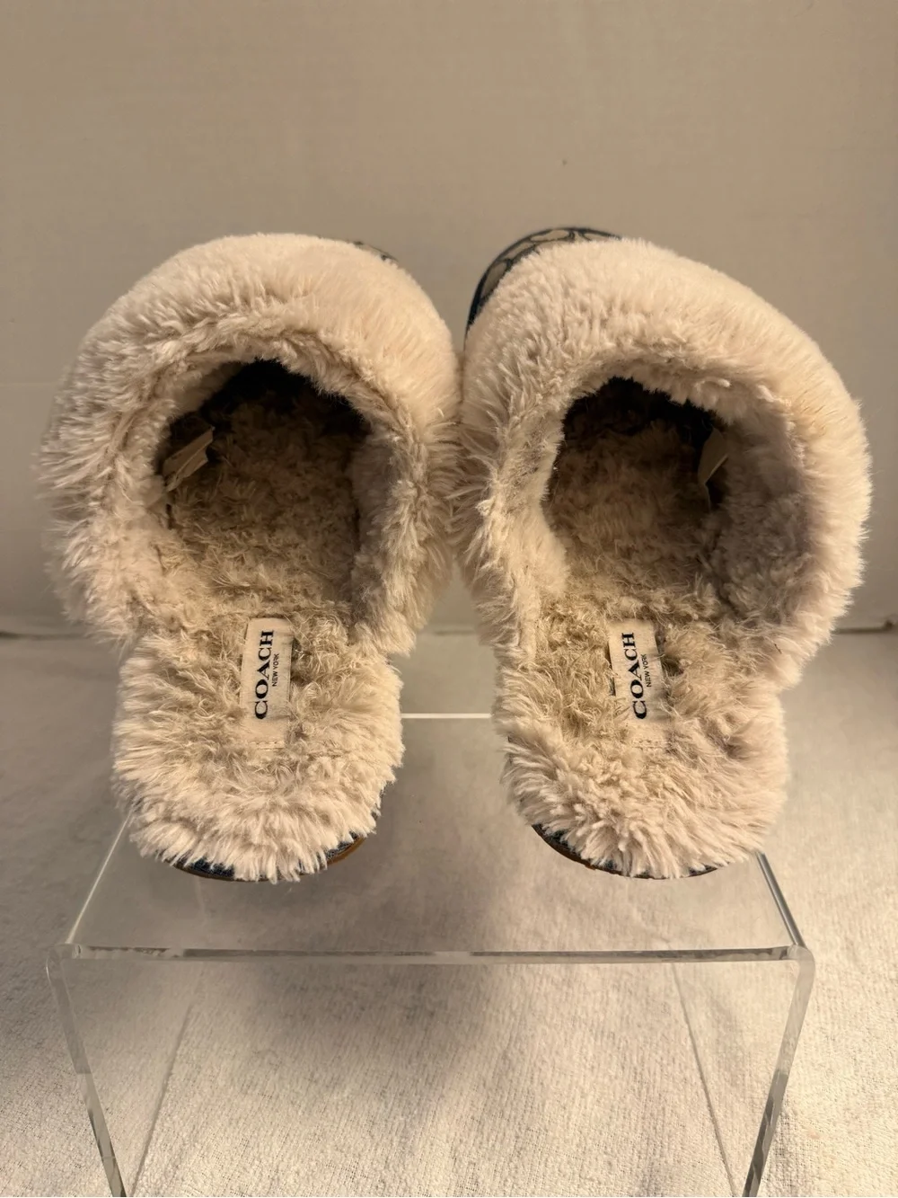 Coach Zena Signature Jacquard Faux Fur Mule Slippers Women’s Size 9B